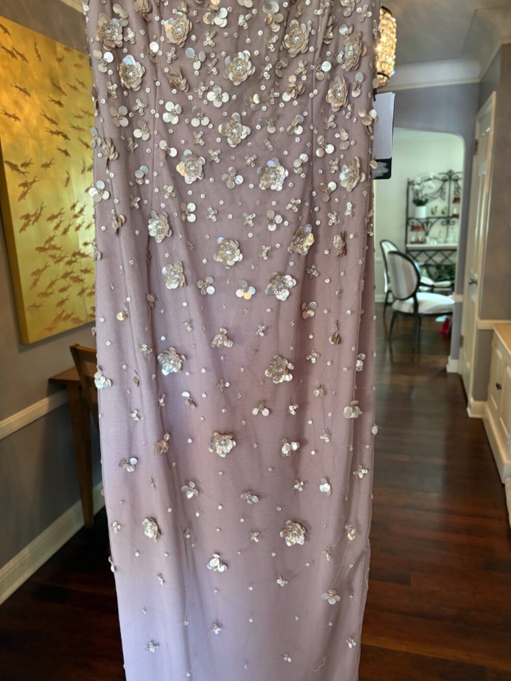 NWT Adrianna Papell Beaded One Shoulder Gown in Stone/Taupe. Size 10 - Picture 13 of 16